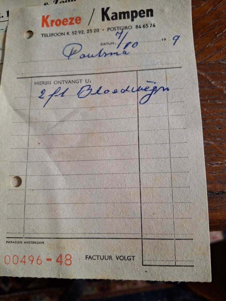 Historisch kassabonnetje Kroeze Kampen, 1979, Verzamelen, Tijdschriften, Kranten en Knipsels, Tijdschrift, 1980 tot heden, Ophalen of Verzenden