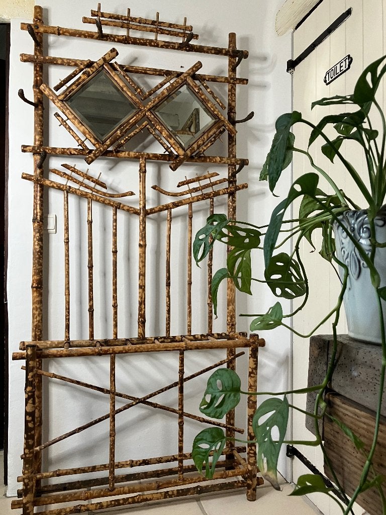 Vintage Bamboo hall stand / bamboe staande kapstok, Ophalen, Hout, Staande kapstok, 150 tot 200 cm