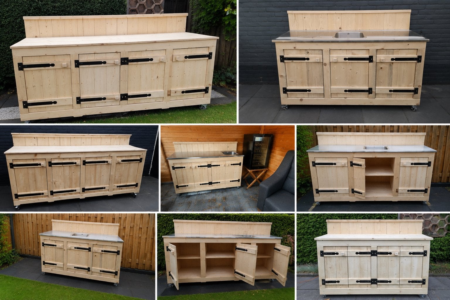 Buitenkeukens met rvs werkblad en spoelbak versch maten, Tuin en Terras, Ophalen, Nieuw, Houtskool