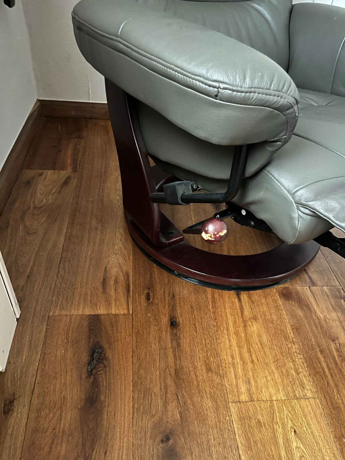stressless relaxfauteuil leer grijs, Ophalen, Gebruikt, 100 tot 125 cm, 75 tot 100 cm