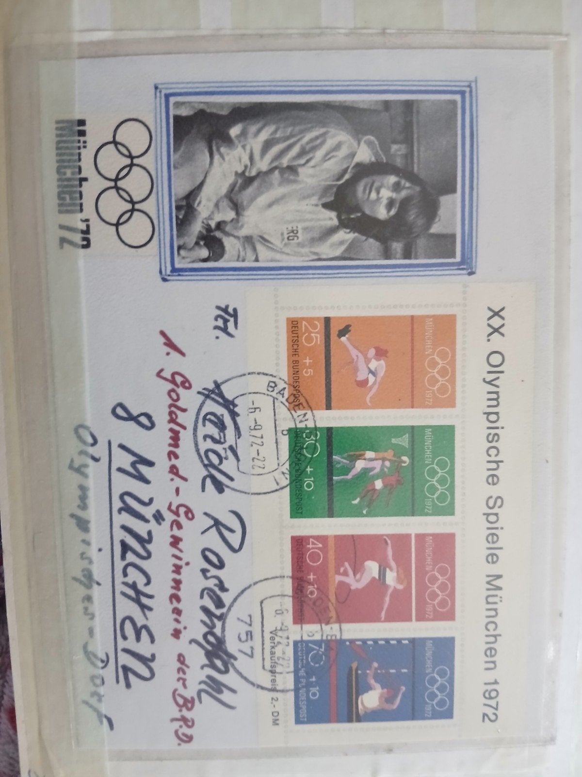 Heide Rosendahl gesigneerde envelop Olympische Spelen 1972, Ophalen of Verzenden
