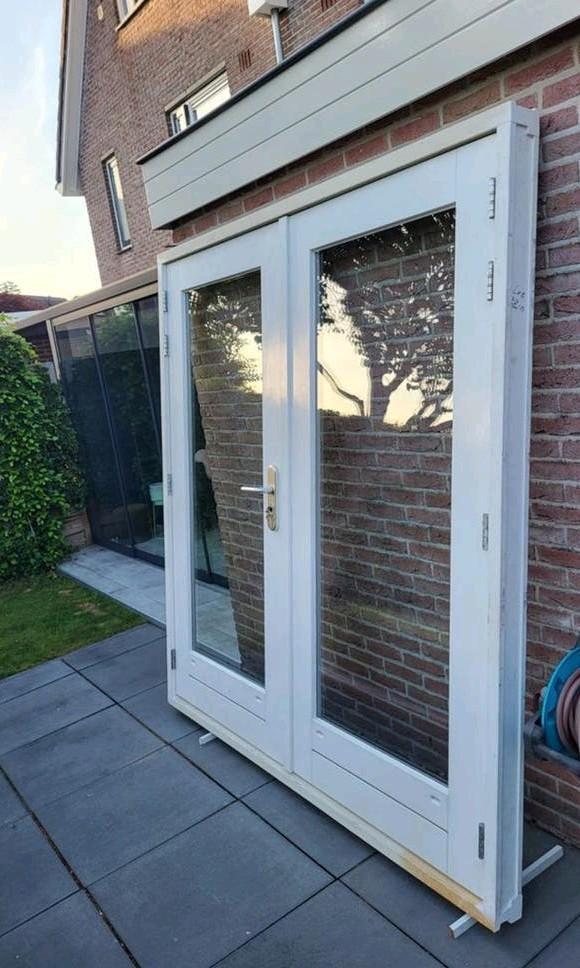 Tuindeuren met kozijn(hardhout)set openslaande deuren, Doe-het-zelf en Verbouw, Ophalen, Gebruikt, 120 cm of meer, 200 tot 215 cm