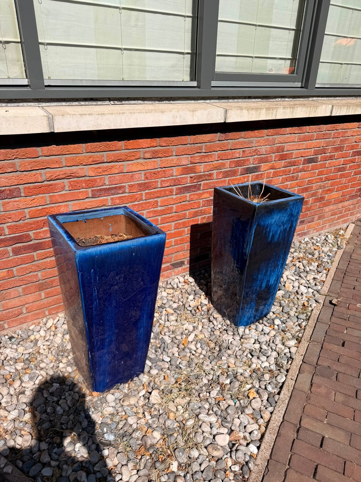 Set van 2 hoge blauwe bloempotten voor buiten, Tuin en Terras, Bloembakken en Plantenbakken, Ophalen, Overige materialen, Gebruikt