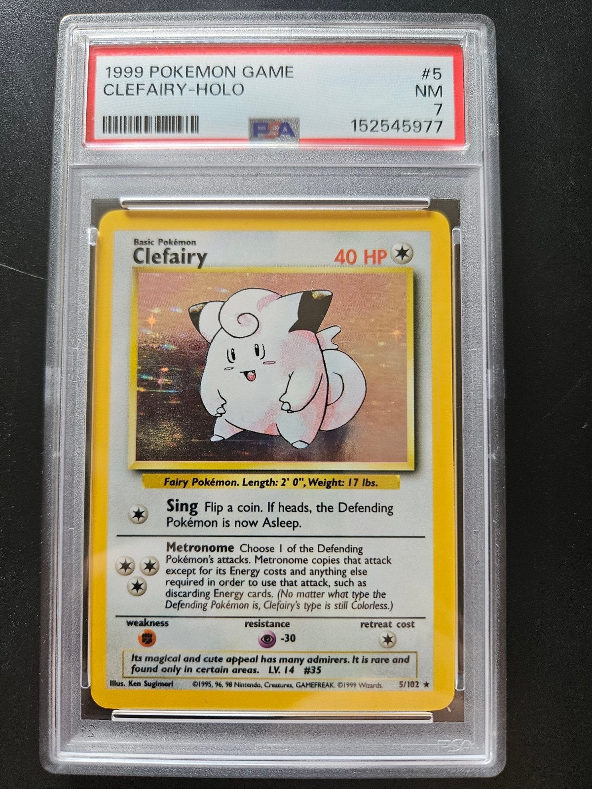 Clefairy base holo 5/102 PSA 7, Ophalen of Verzenden, Zo goed als nieuw, Losse kaart, Foil
