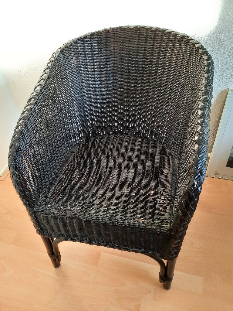 zwart rotan stoeltje, Huis en Inrichting, Stoelen, Ophalen, Gebruikt, Zwart, Riet of Rotan
