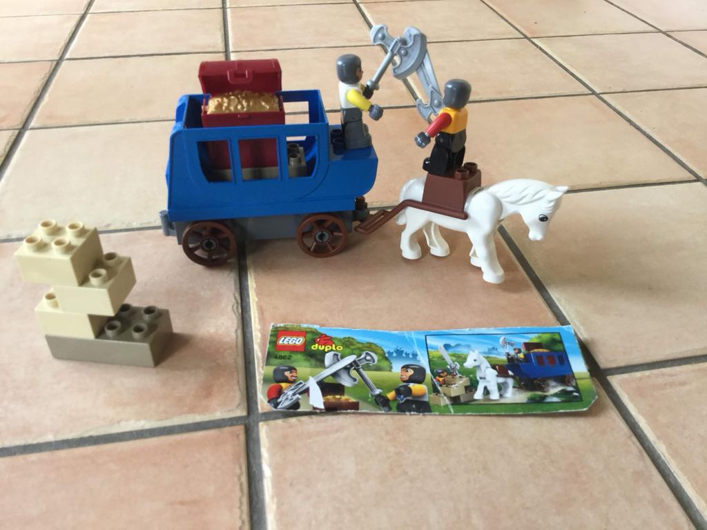 Lego Duplo Koets 4862 met paard en figuren, Kinderen en Baby's, Speelgoed | Duplo en Lego, Gebruikt, Duplo, Complete set, Compleet