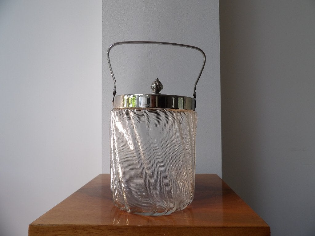 Art Deco Koekdoos, Nederland 30/40er jaren, draadglas/chroom, Antiek en Kunst, Antiek | Glas en Kristal, Ophalen of Verzenden