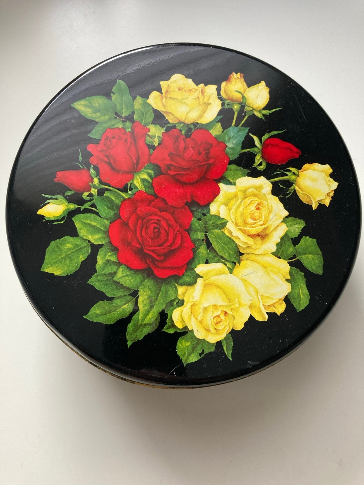 Vintage blik met rozen en bijen ~ mooi!, Verzamelen, Blikken, Ophalen of Verzenden, Gebruikt, Koek(jes)