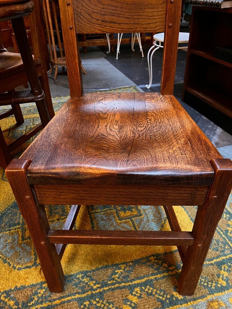18) Set van 4 eiken brutalist eetkamerstoelen., Ophalen, Bruin, ., Vier