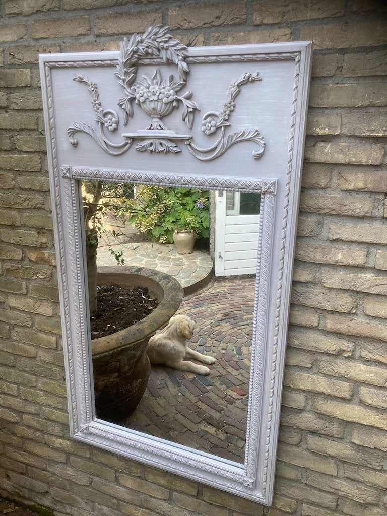 Antieke Spiegel met zeer fraaie Kuif, Ophalen, Rechthoekig, 50 tot 100 cm, 100 tot 150 cm