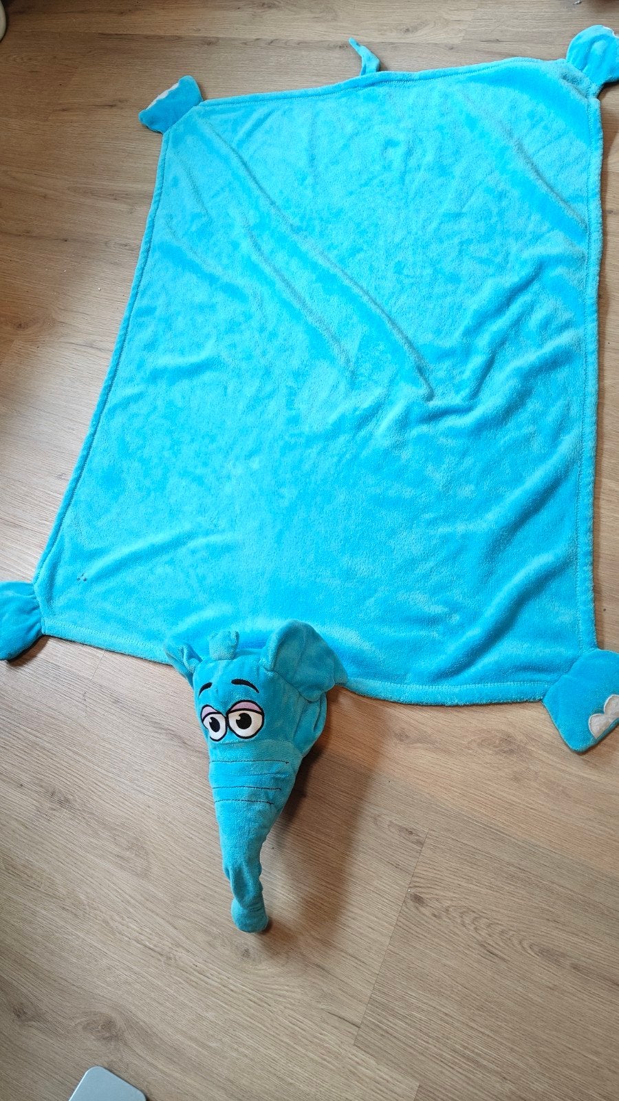 Blauwe Olifant Knuffeldeken/handpop - Zacht en Warm, Gebruikt, Overige merken, Overige karakters, Blauw