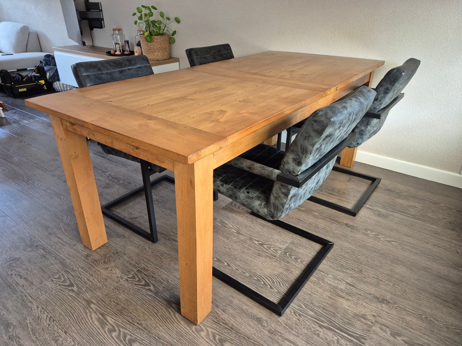 Houten eettafel 200x90, uitschuifbaar tot 250cm, Ophalen, Gebruikt, 200 cm of meer, 50 tot 100 cm