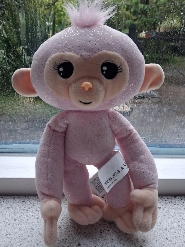 Licht roze aap merk Fingerlings Eldohm met geluid+ glitters, Ophalen of Verzenden, Middelgroot (20 tot 80 cm), Roze, Aap