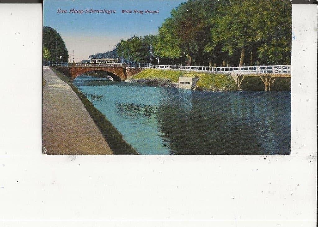 Scheveningen Witte Brug kanaal met tram op brug A Klitzsch, Verzamelen, Ophalen of Verzenden, 1920 tot 1940, Ongelopen, Zuid-Holland
