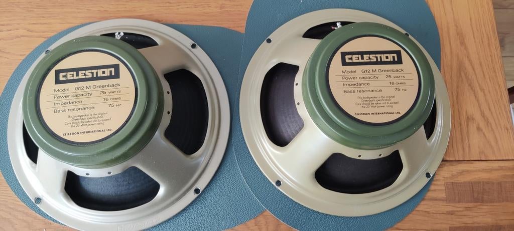 Celestion G12 M Greenback 16 Ohm Gitaarluidsprekers (2x), Overige merken, Gebruikt, Overige typen, Ophalen of Verzenden
