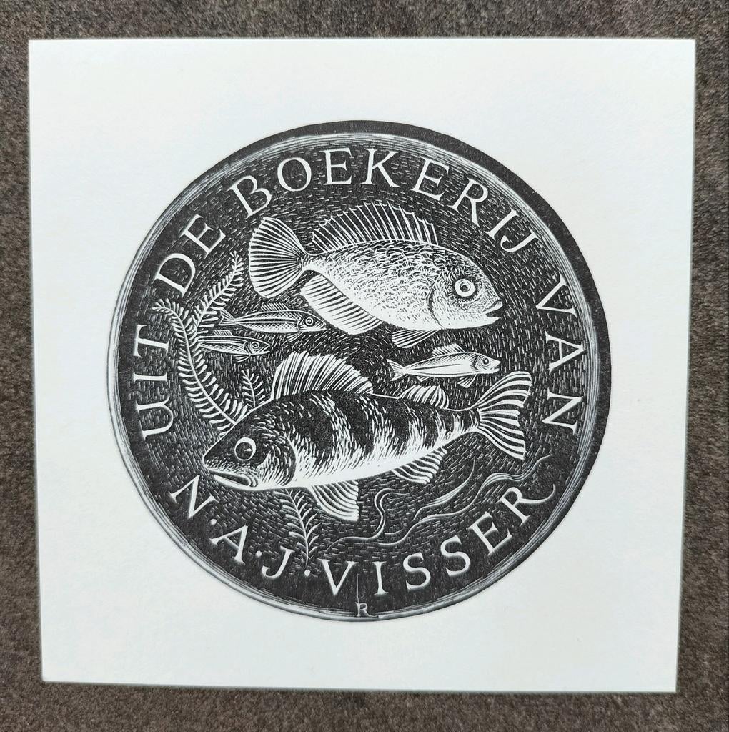 Exlibris N.A.J. Visser (Pam Georg Rueter, 1987) (Vissen), Ophalen of Verzenden