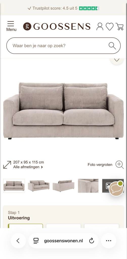 Goossens Ravenia 2,5-zits bank incl. hocker in ribstof, Ophalen, 75 tot 100 cm, Zo goed als nieuw, Stof