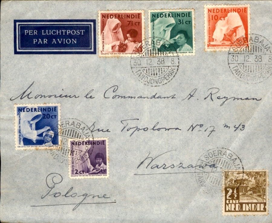 Nederlands Indië - Polen - Frankering - 1938, Verzenden, Envelop