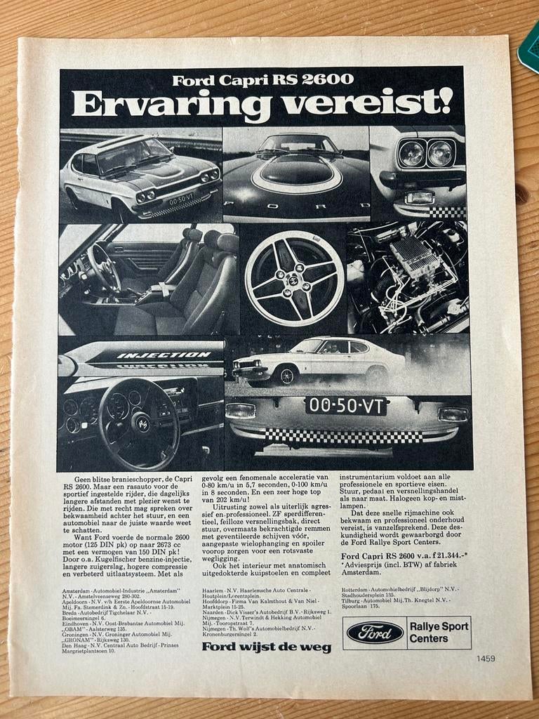 Ford Escort Mexico en Ford Capri RS2600 advertentie, Ophalen of Verzenden, Gelezen, Ford