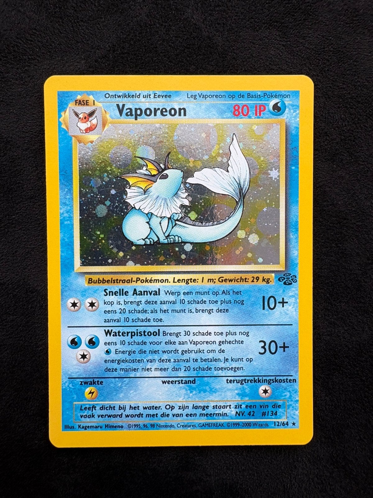 Vaporeon 12/64 Holo – Jungle – Nederlands – EX, Hobby en Vrije tijd, Verzamelkaartspellen | Pokémon, Ophalen of Verzenden, Gebruikt