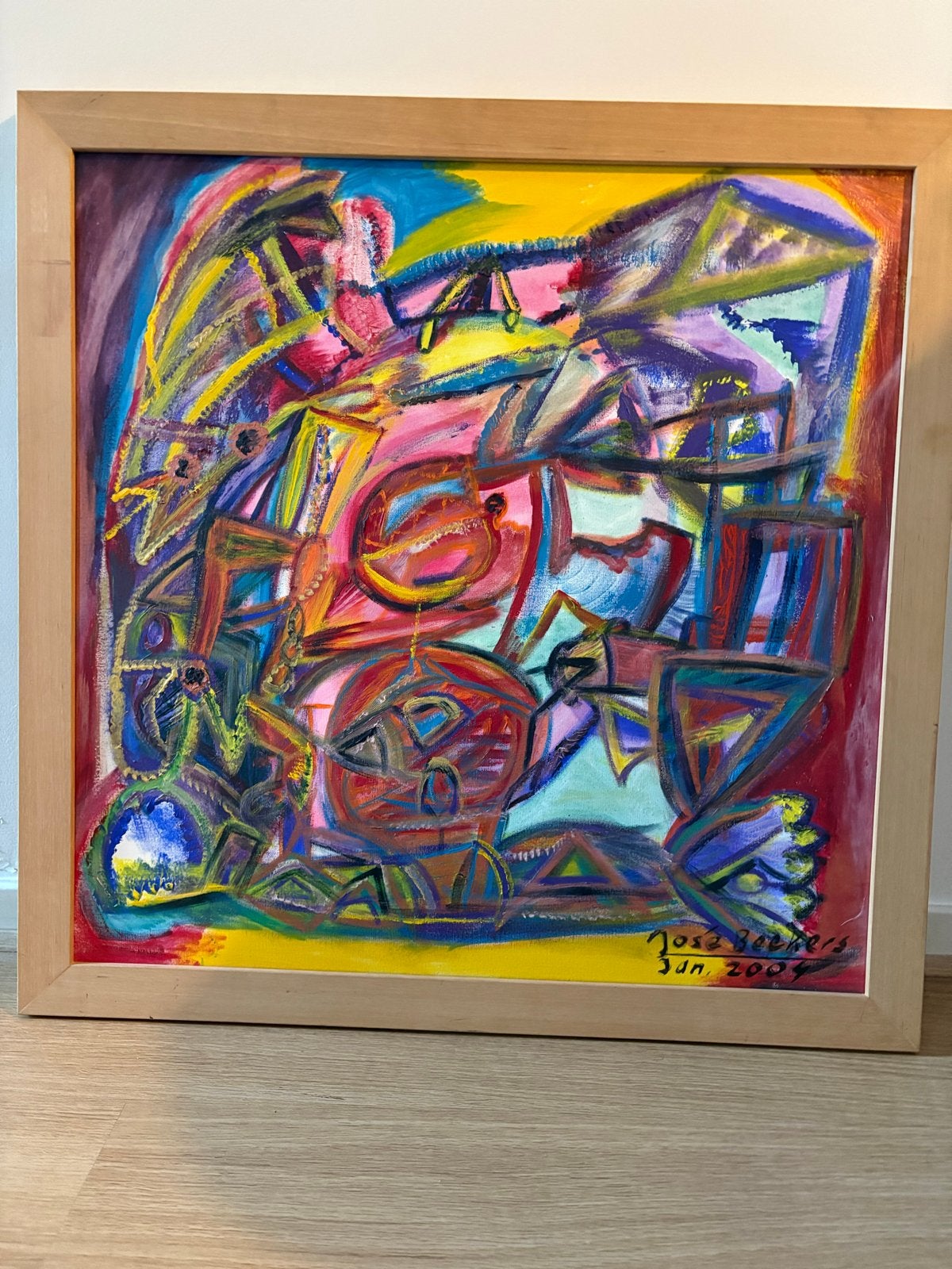 Abstract schilderij José Brekers, 67x67 cm, gesigneerd, Ophalen of Verzenden