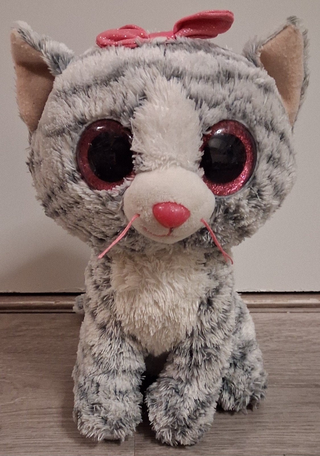 Ty Beanie Boo poes Kiki 24 cm - medium knuffel, Grijs, Ophalen of Verzenden, Ty, Met label