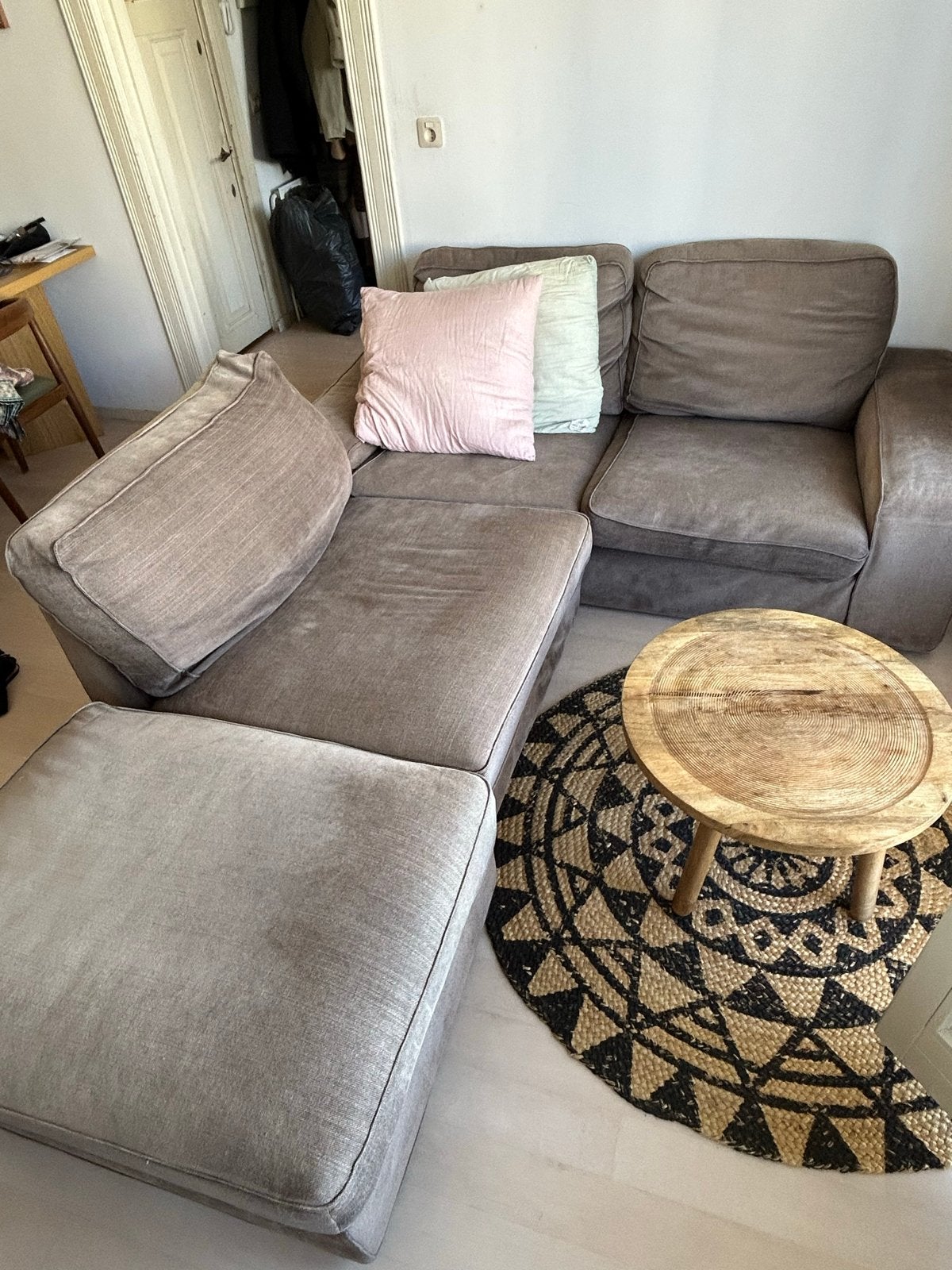 IKEA KIVIK hoekbank met chaise longue + poef, 250 tot 300 cm, Gebruikt, 125 tot 150 cm, Hoekbank