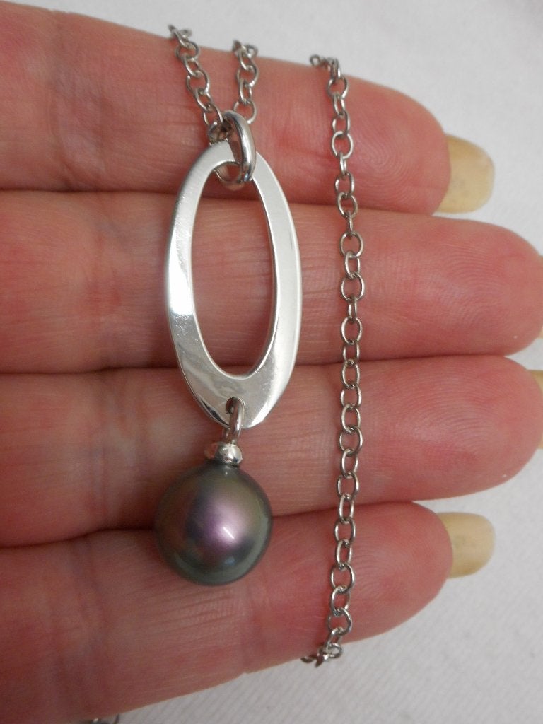 Zilveren ketting met hanger met parel nr.406, Met hanger, Verzenden, Zo goed als nieuw, Zilver