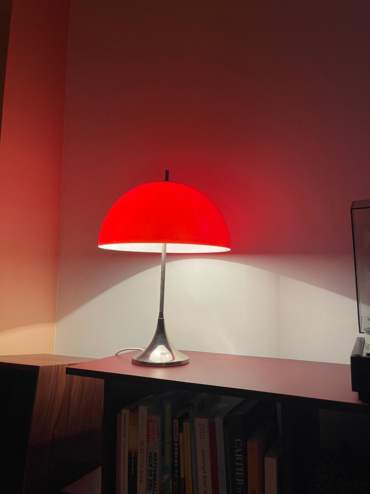 Vintage grote mushroom sölken leuchten lamp rood / oranje, Huis en Inrichting, Lampen | Tafellampen, Ophalen of Verzenden, Zo goed als nieuw