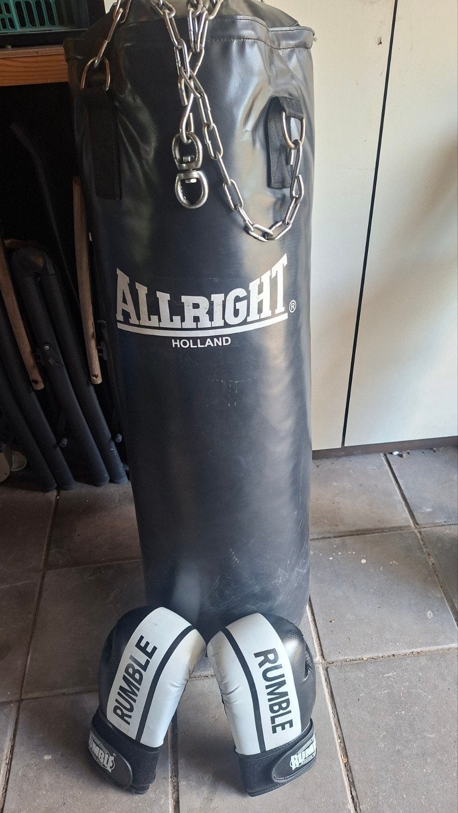 Bokszak Allright Holland met Rumble bokshandschoenen, Sport en Fitness, Boksen, Ophalen, Zo goed als nieuw, Bokszak