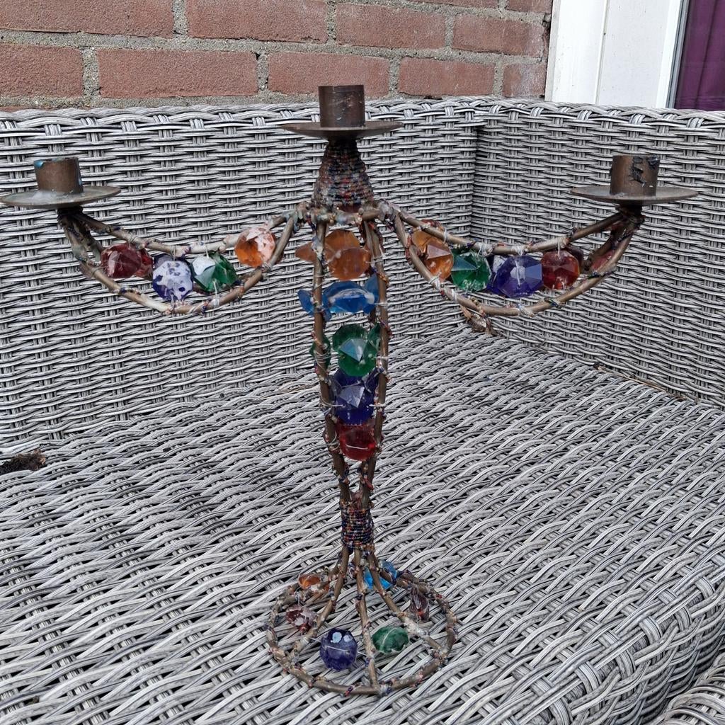 Kandelaar met gekleurde glazen kralen, Ophalen of Verzenden