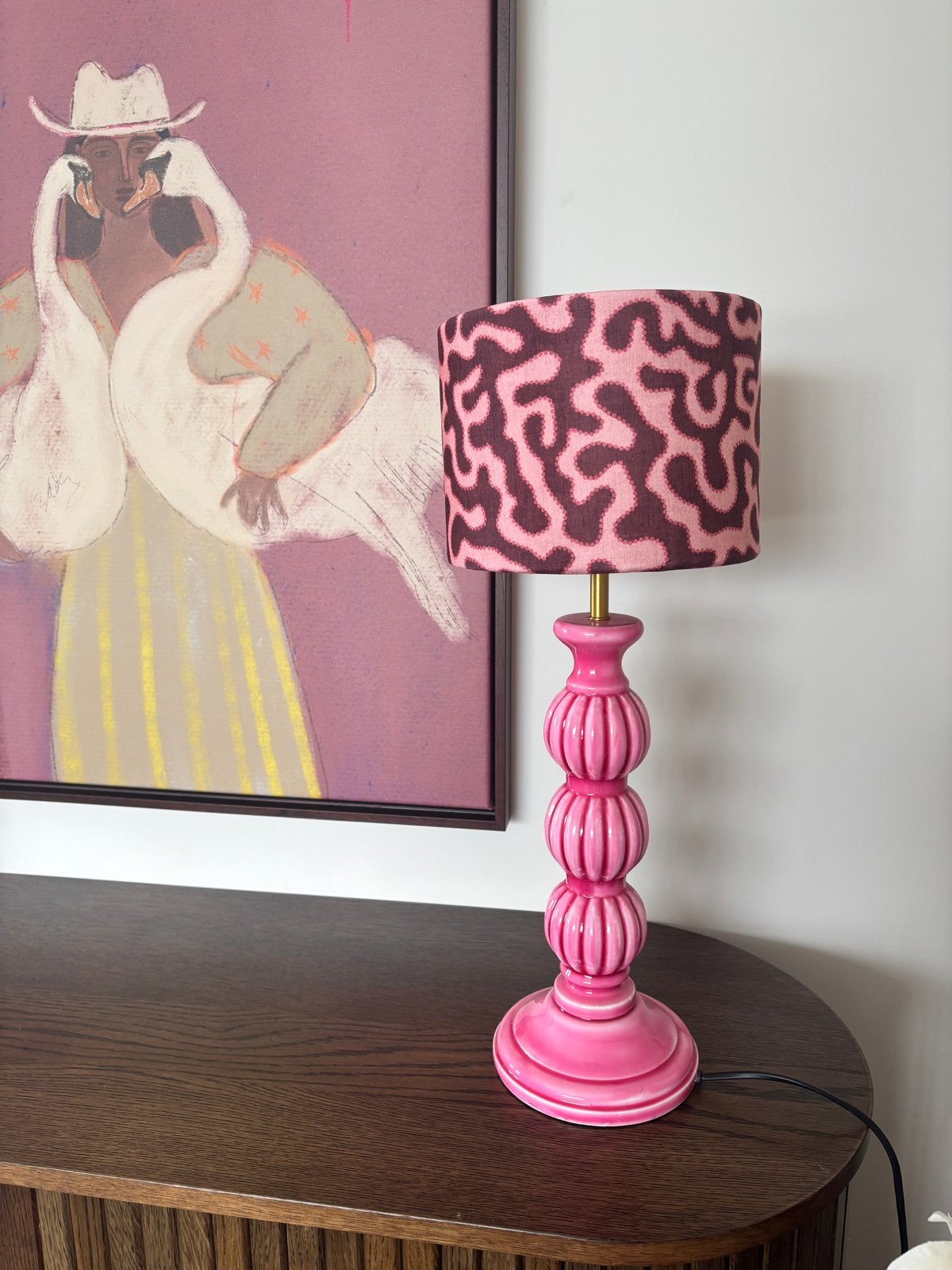 Roze lampenkap met abstract patroon, Rond, Nieuw, 20 cm, 15 cm