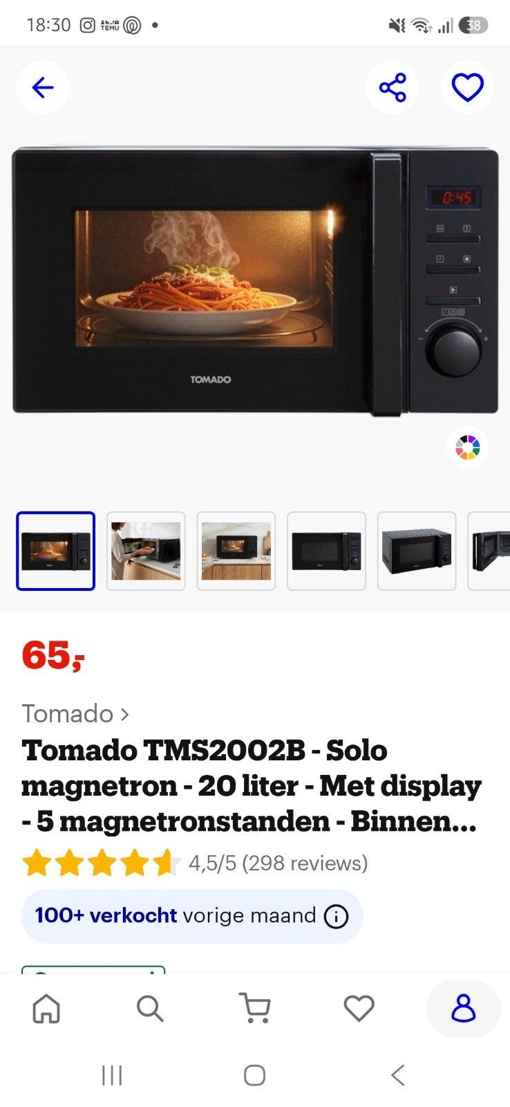 Tomado TMS2002B Solo Magnetron - 20L, 5 standen, display, Ophalen