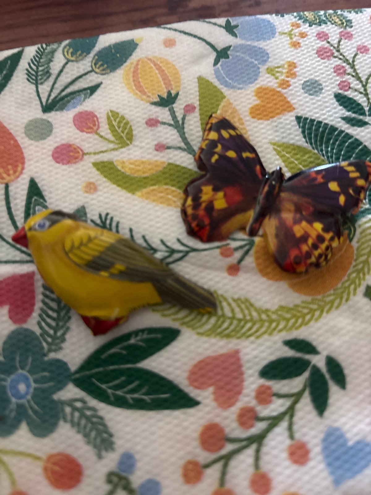 Vintage Broches: Vlinder en Vogel, Overige materialen, 4 tot 7 cm, Gebruikt, Geel