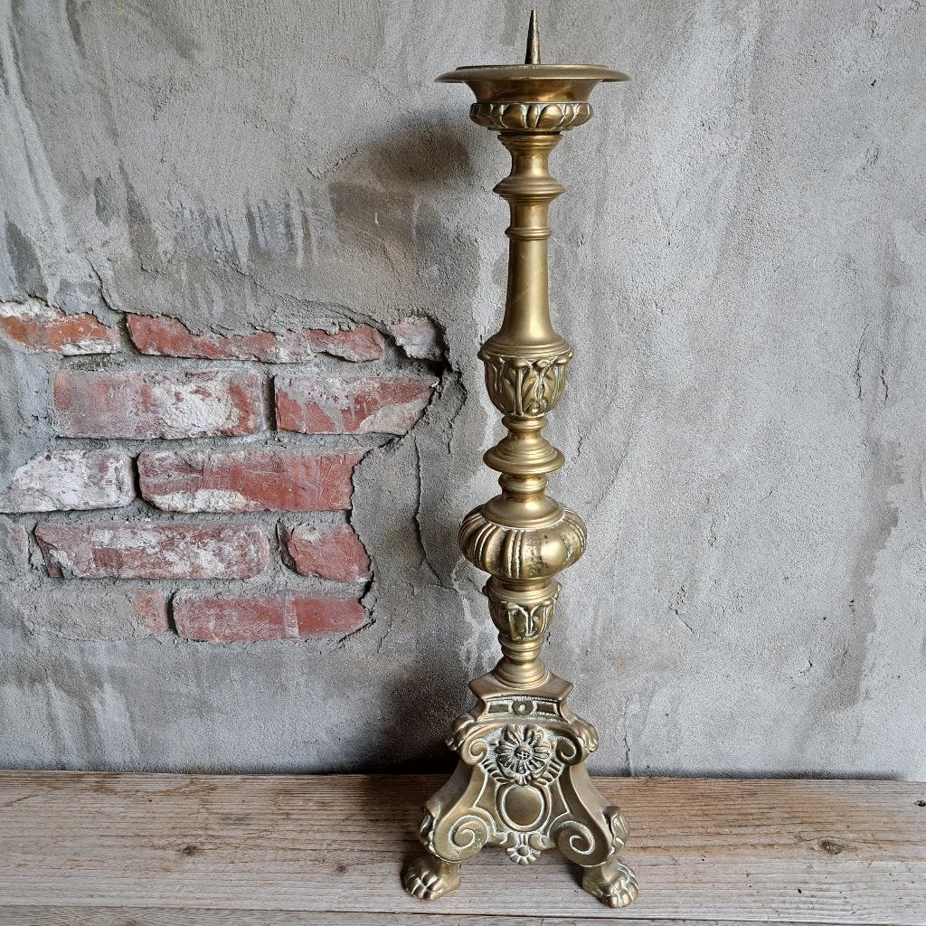 Brocante oude koperen kandelaar kerkkandelaar 65cm *Etage3*, Huis en Inrichting, Gebruikt, ., Ophalen of Verzenden, .