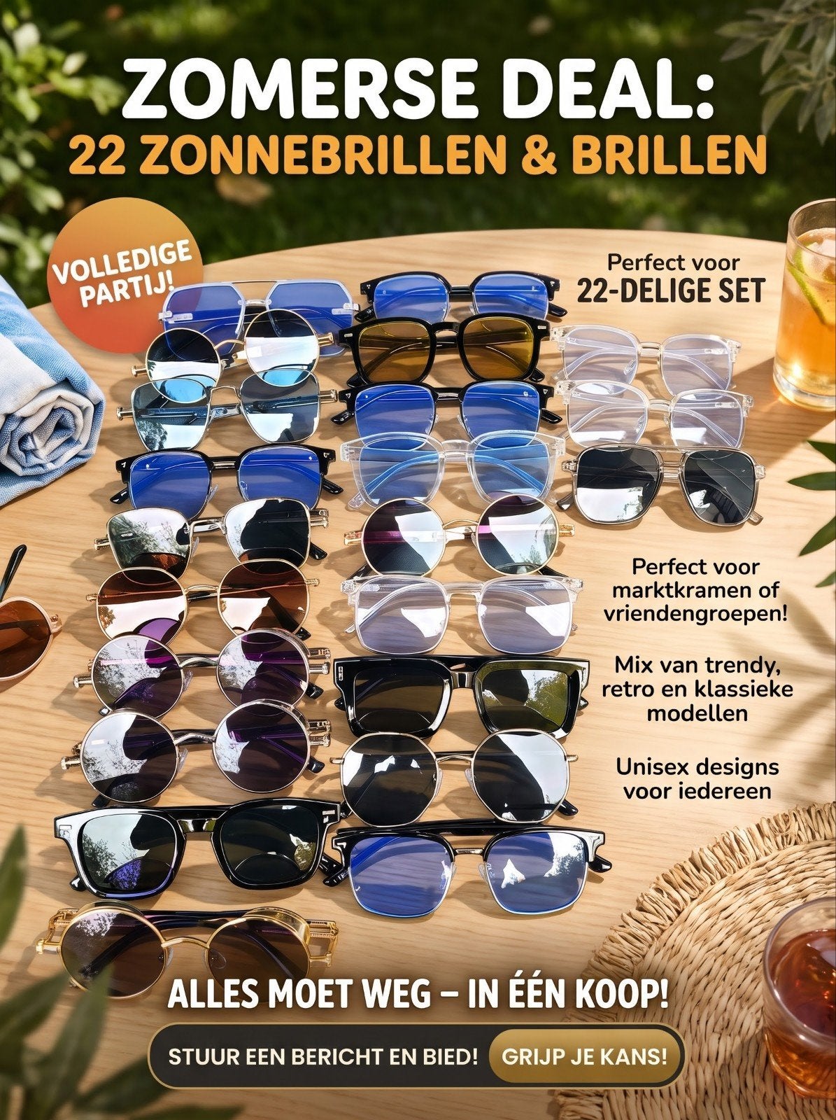 Partij van 22 Zonnebrillen - Nieuw, Diverse Modellen, Ophalen, Nieuw, Zonnebril, Overige merken