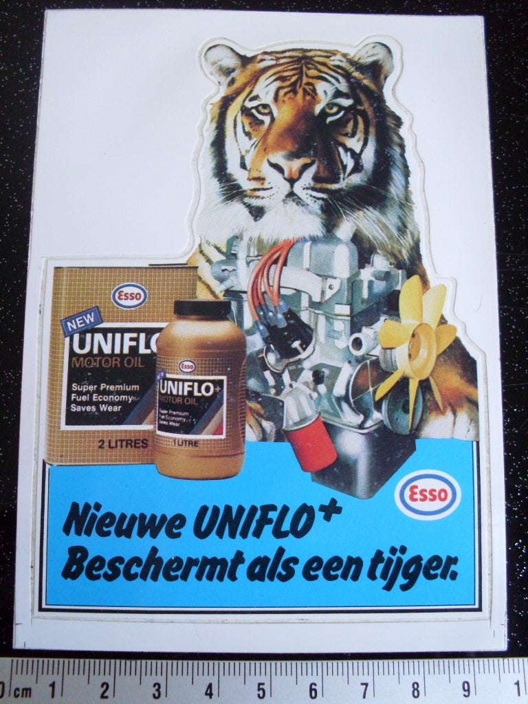 sticker esso logo uniflo+ motor oil olie bveschermt tijger, Verzenden, Zo goed als nieuw, Bedrijf of Vereniging