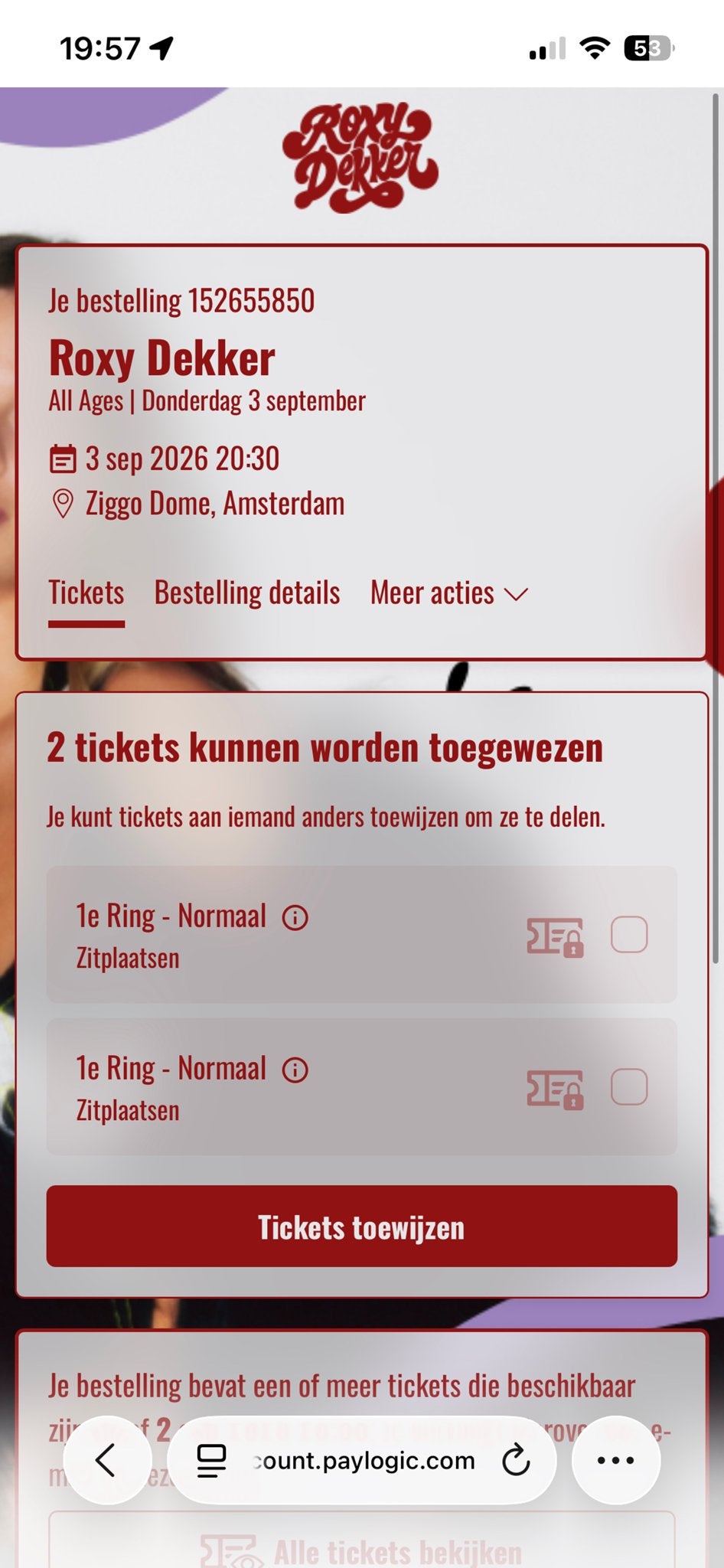 Roxy Dekker 3 september - 2x zitplaats 1e ring, Tickets en Kaartjes