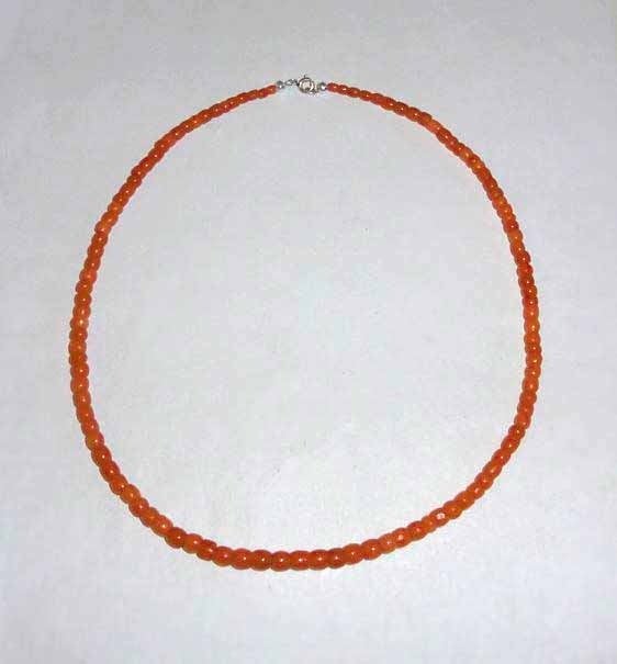 Ketting Bloedkoraal tonnetjes oranje zilver, Verzenden, Zilver, Ketting
