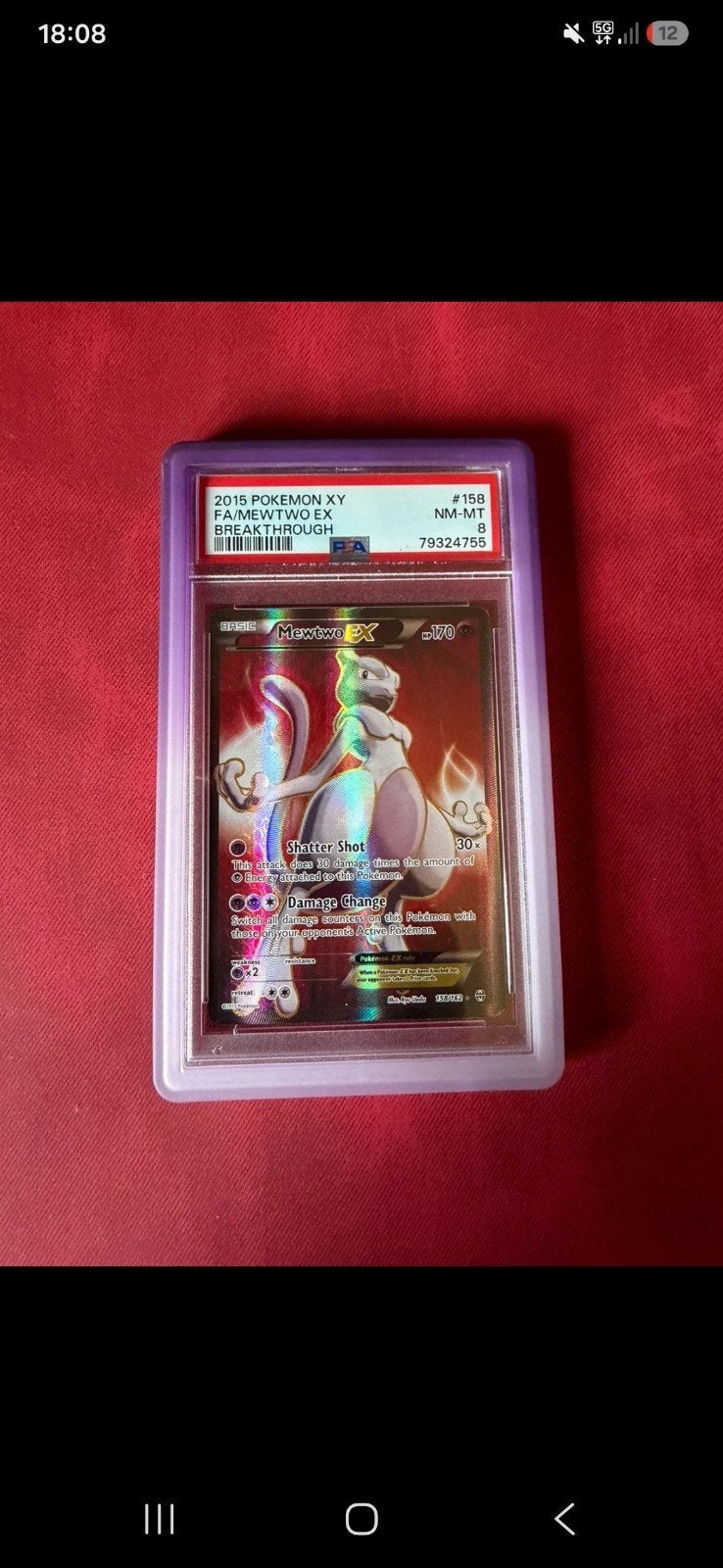 Mewtwo EX Full Art PSA 8 Pokémon Kaart (XY Breakthrough), Ophalen of Verzenden, Zo goed als nieuw, Losse kaart