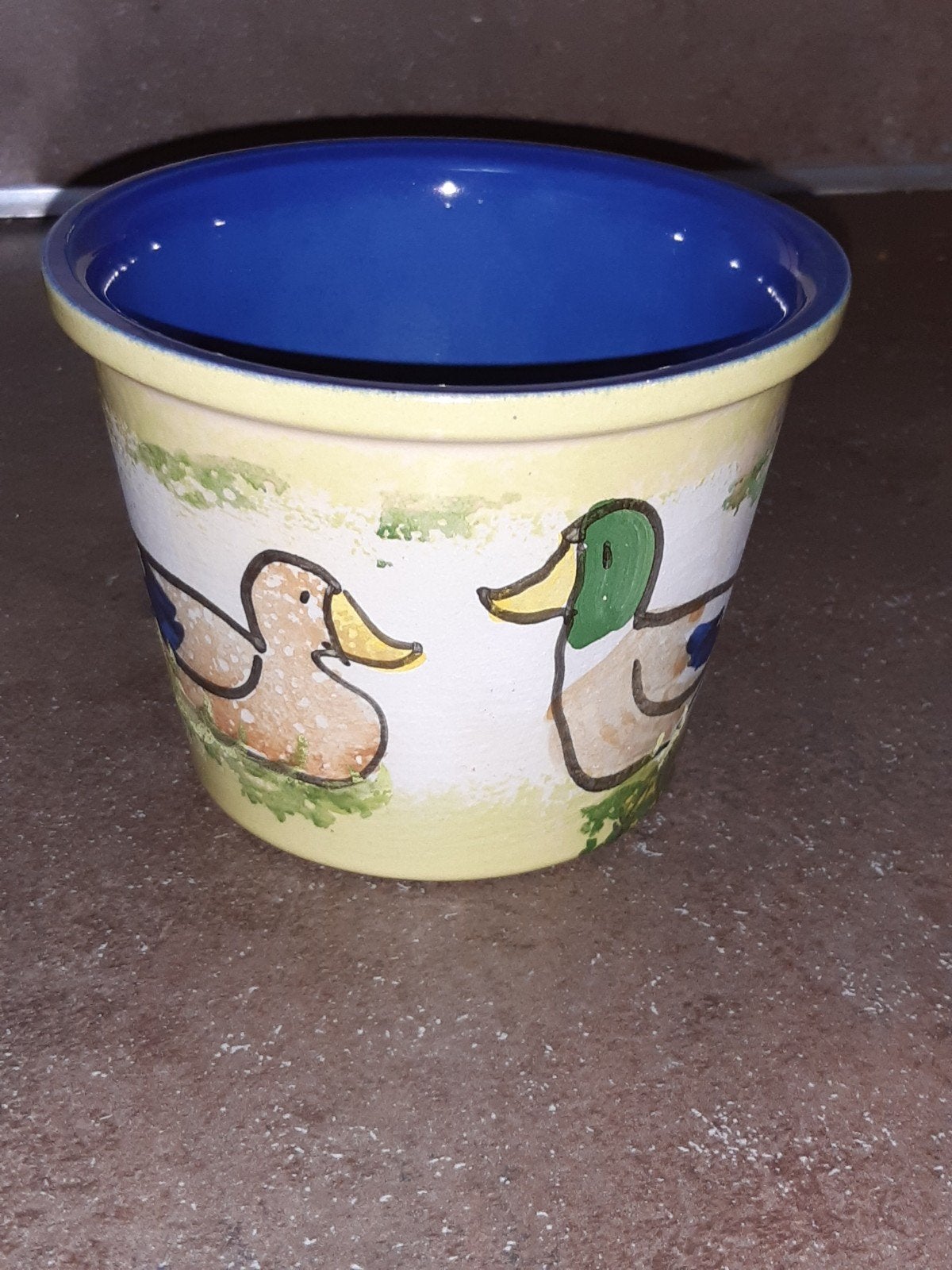 vintage bloempot eenden West Germany 12,5 cm, Tuin en Terras, Rond, Ophalen of Verzenden, Aardewerk, Minder dan 40 cm