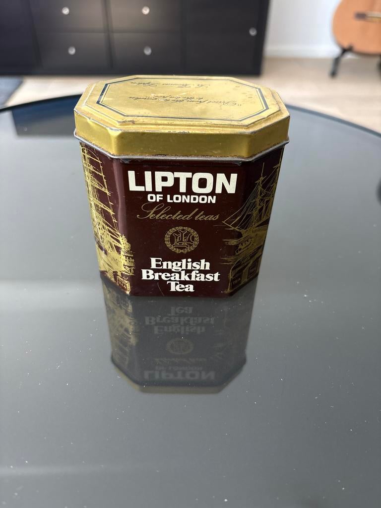 Vintage Lipton English Breakfast Tea Blik, Ophalen, Gebruikt, Thee, Overige merken