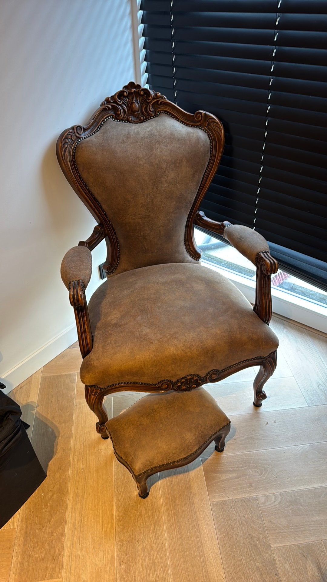 Antieke brocante stoel met bankje, Antiek en Kunst, Antiek | Meubels | Stoelen en Banken, Ophalen