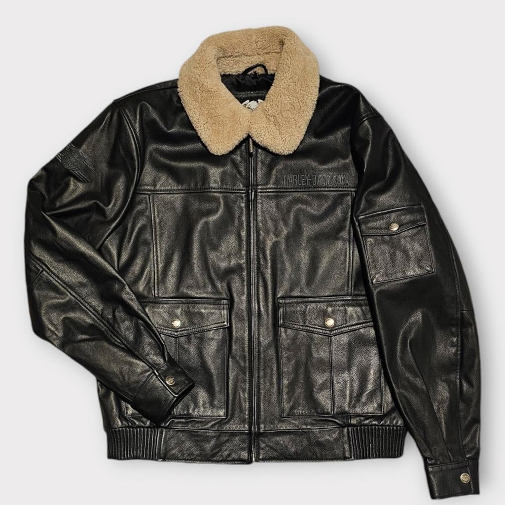 Nieuwe Harley Davidson Leren Jas met Bontkraag Maat L, Ophalen of Verzenden, Jas | leer