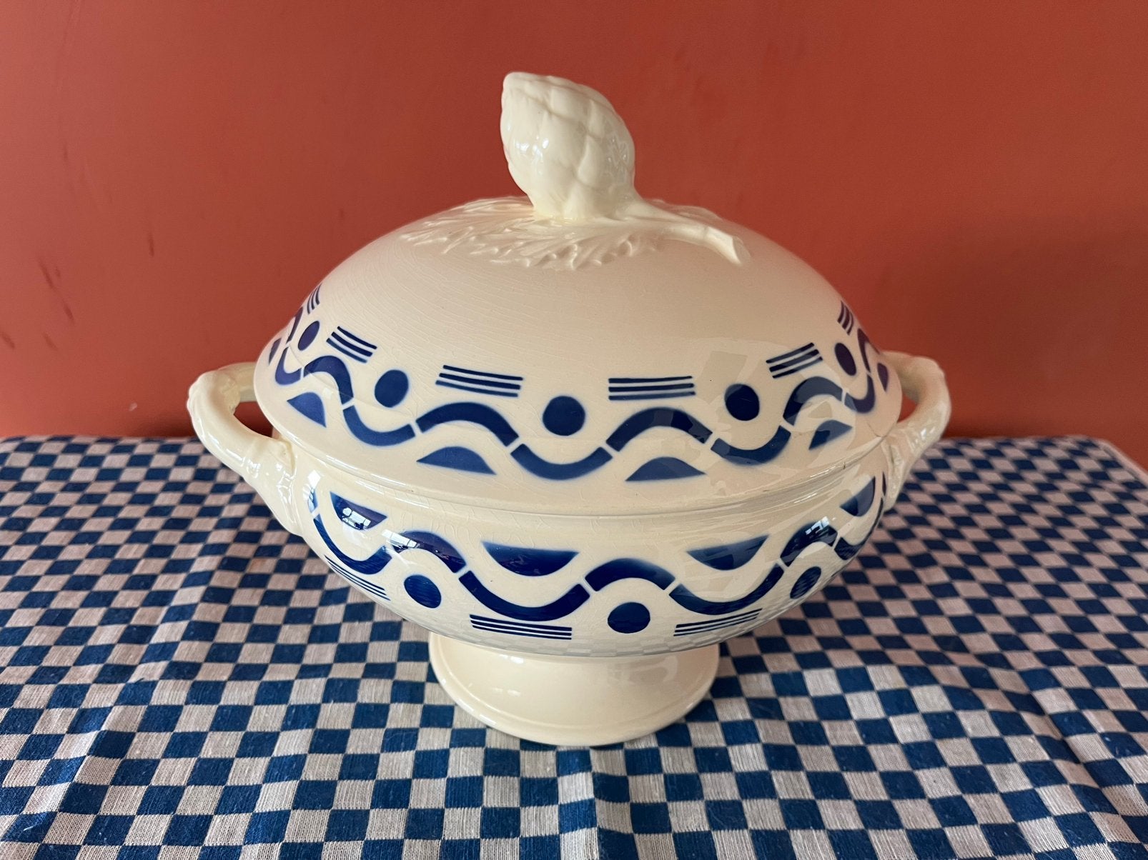 Brocanteschaal, blauwe rand, Ophalen of Verzenden