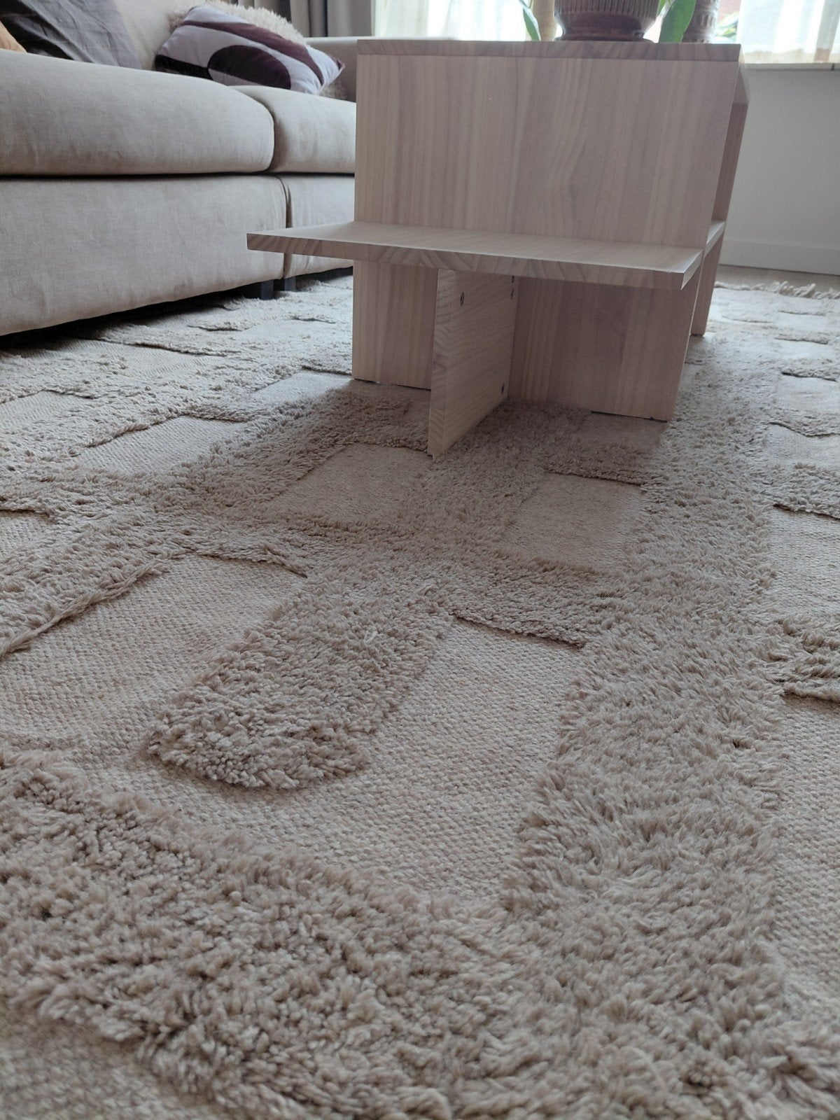 Wollen vloerkleed 190x280 zandkleurig - Nieuw, Ophalen, Japandi, Beige, 150 tot 200 cm
