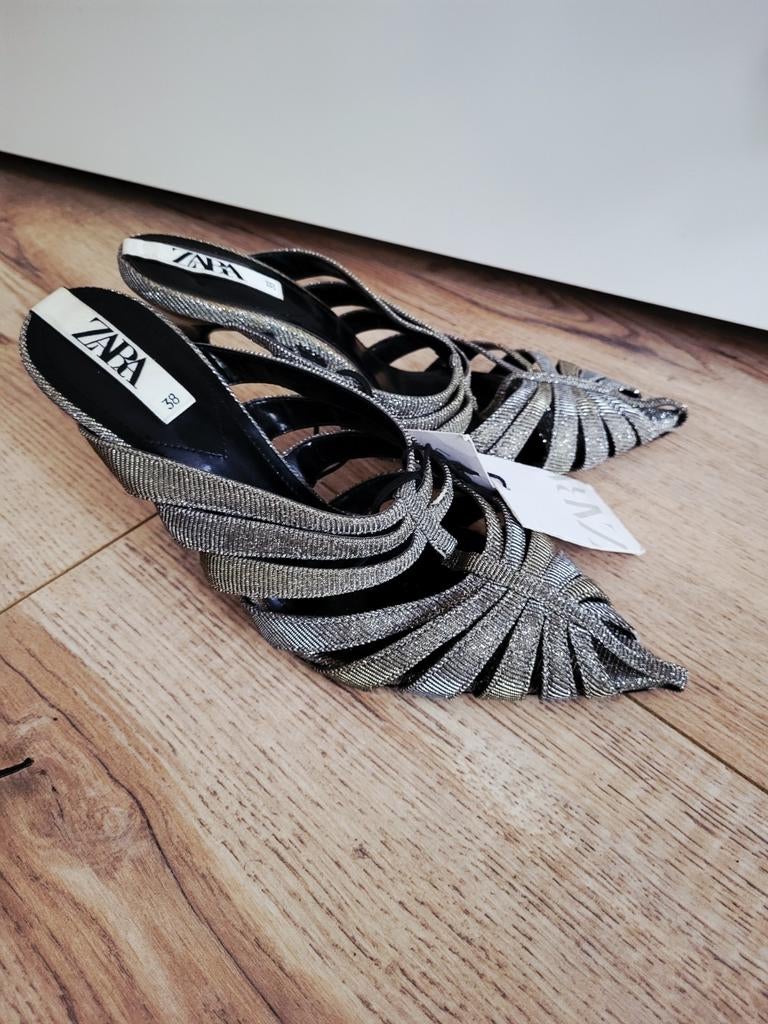Zara Glitter Muiltjes met Hak - Maat 38, Overige kleuren, Zara, Nieuw, Sandalen of Muiltjes