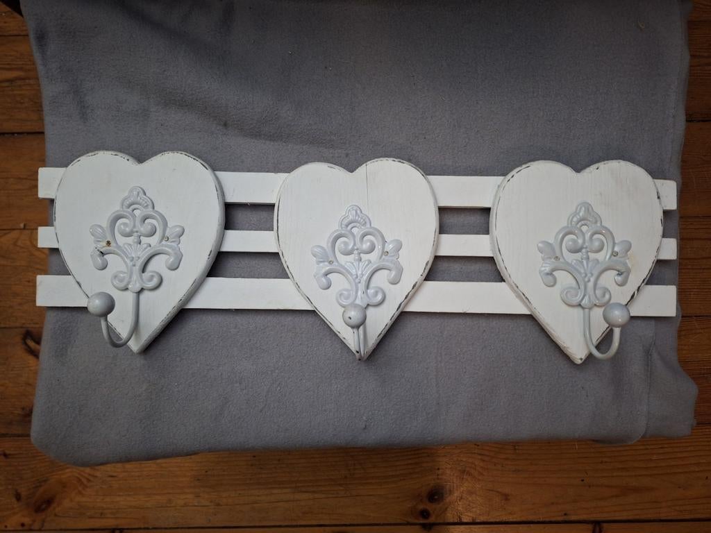 Witte brocante kapstok, Ophalen of Verzenden, Hout, Wandkapstok, Minder dan 100 cm