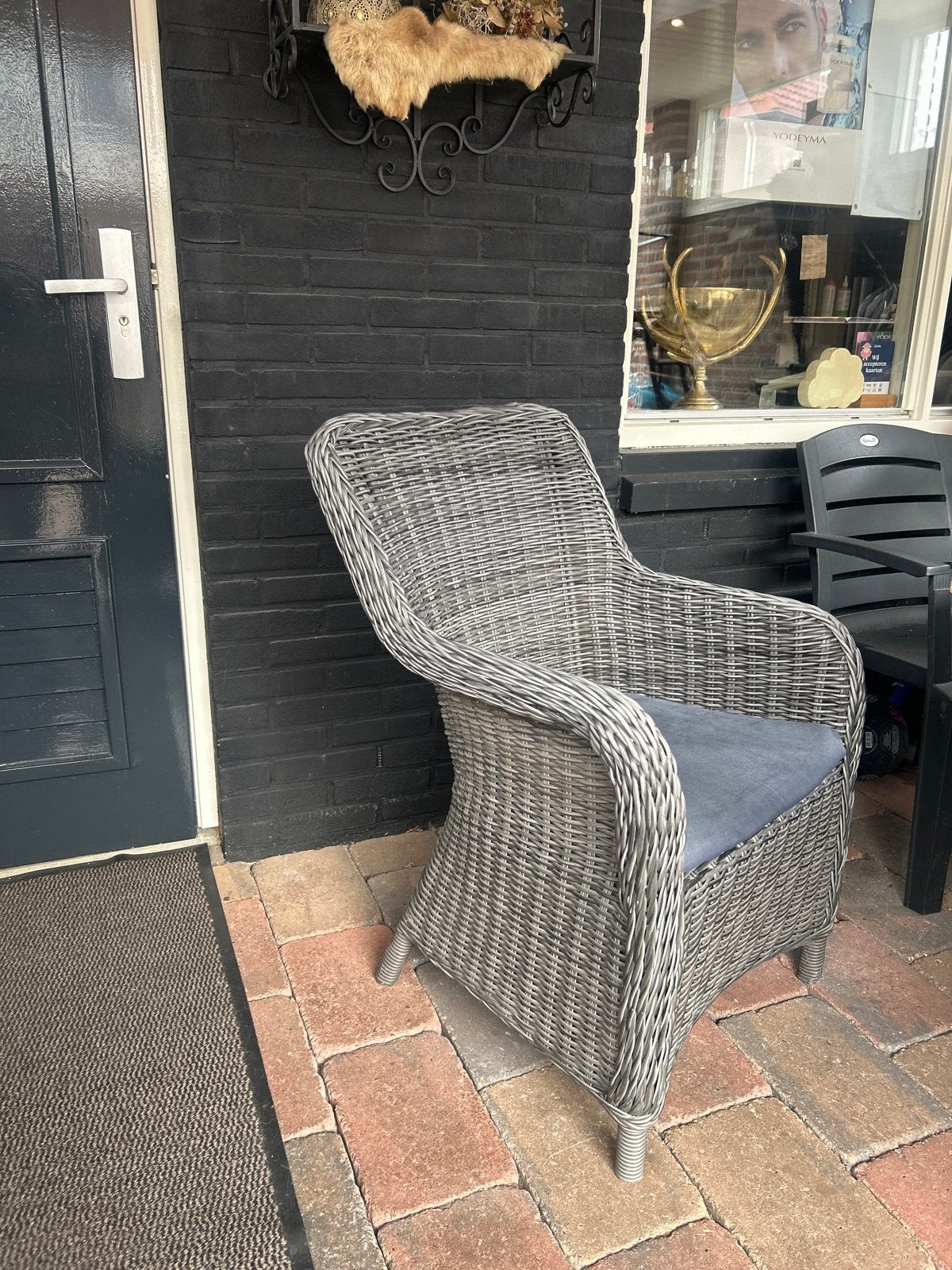 4 Wicker Tuinstoelen met Kussens - Grijs, Ophalen, Gebruikt, Wicker