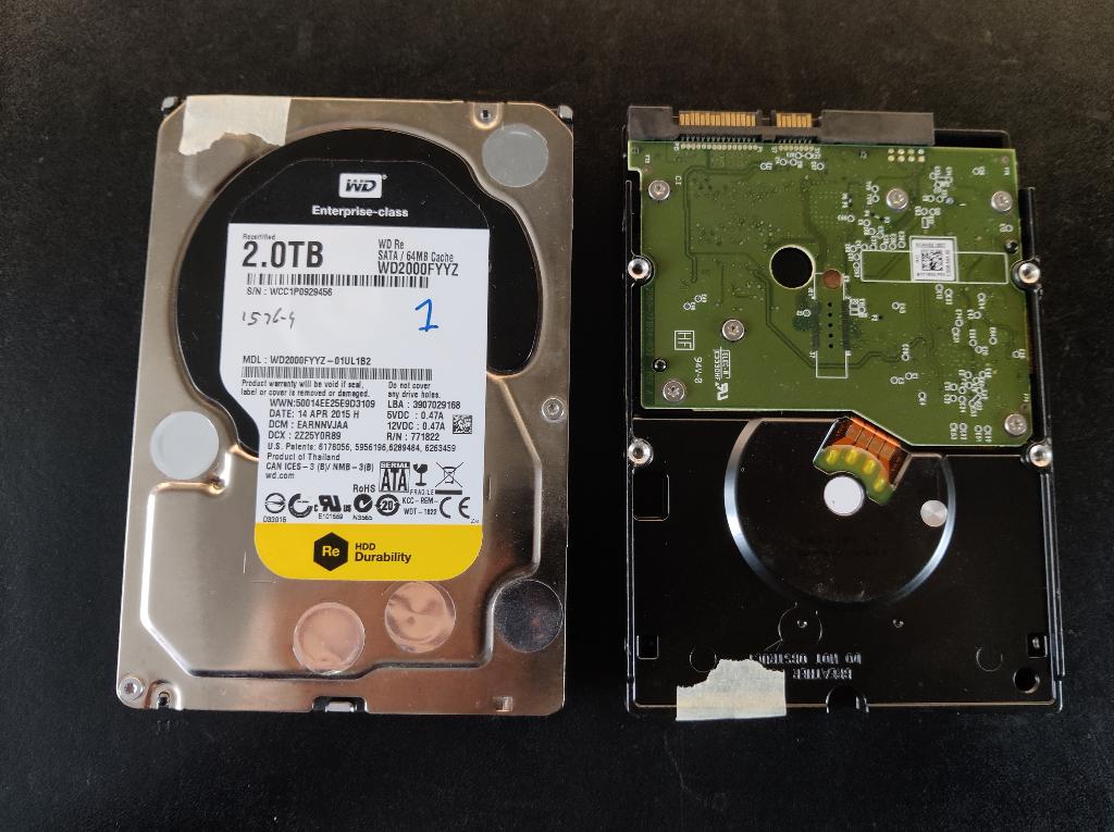 2 X 2TB Western Digital RE WD2000FYYZ [HDD-1576] 26-5, SATA, Ophalen of Verzenden, Zo goed als nieuw, 2tb